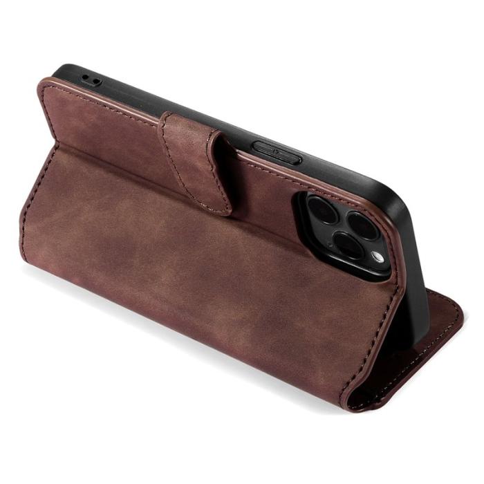 DG.MING - DG.MING Retro Läderfodral med Ställ för iPhone 13 - Kaffe