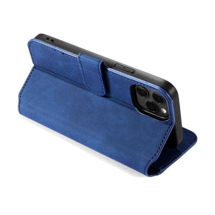 DG.MING - DG.MING Retro Läderfodral med Ställ för iPhone 13 Pro Max - Blå
