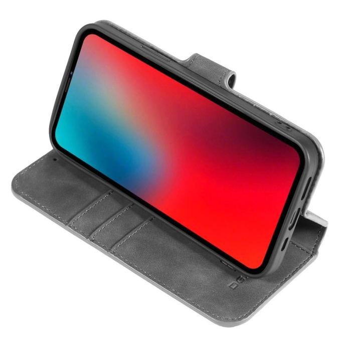 DG.MING - DG.MING Retro Läderfodral med Ställ för iPhone 13 Pro Max - Grå