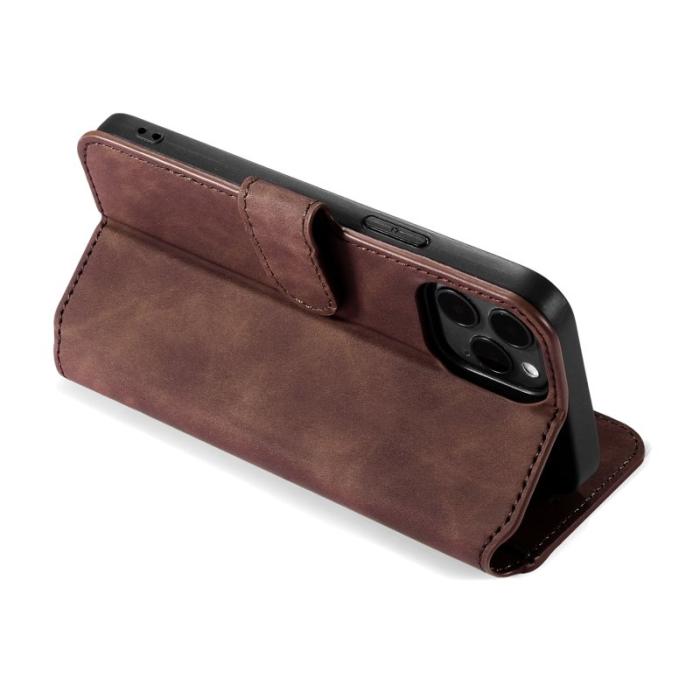DG.MING - DG.MING Retro Läderfodral med Ställ för iPhone 13 Pro Max - Kaffe