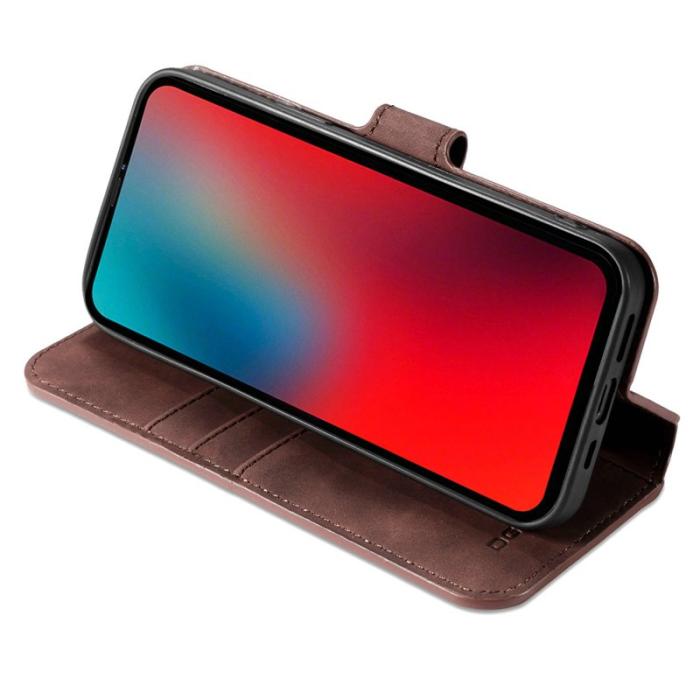 DG.MING - DG.MING Retro Läderfodral med Ställ för iPhone 13 Pro Max - Kaffe