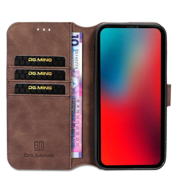 DG.MING - DG.MING Retro Läderfodral med Ställ för iPhone 13 Pro Max - Kaffe