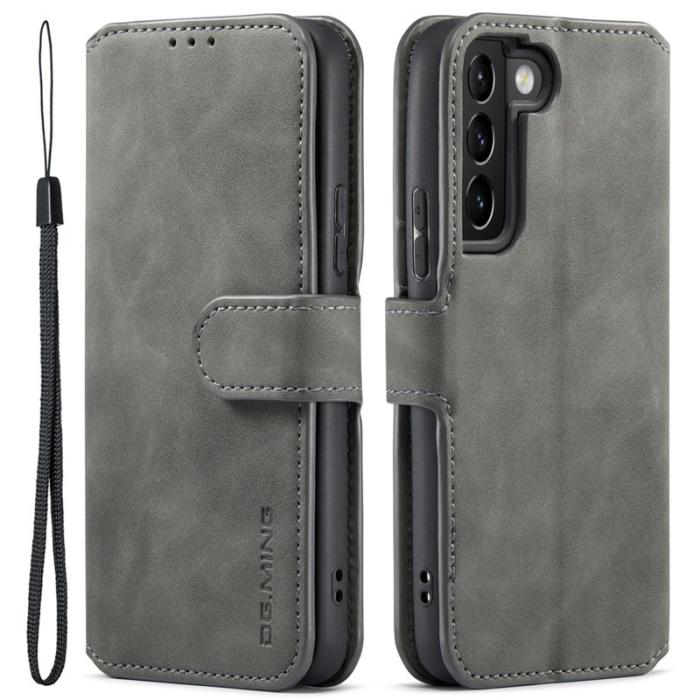 DG.MING - DG.MING Plånboksfodral Konstläder Skyddande Ställ för Samsung Galaxy S22+ Grå