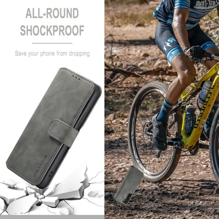 DG.MING - DG.MING Plånboksfodral Konstläder Skyddande Ställ för Samsung Galaxy S22+ Grå