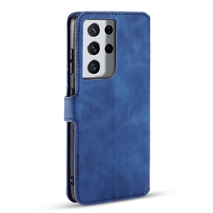DG.MING - DG.MING Retro Läderplånbok Skal för Samsung Galaxy S21 Ultra Blå