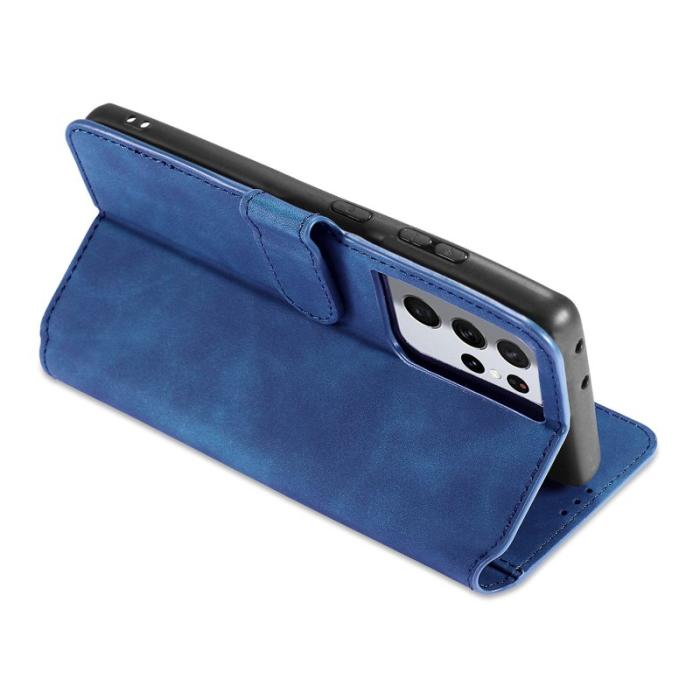 DG.MING - DG.MING Retro Läderplånbok Skal för Samsung Galaxy S21 Ultra Blå