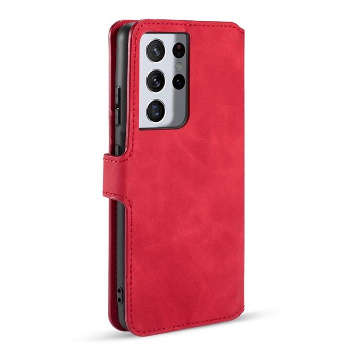 DG.MING - DG.MING Retro Läderplånboksfodral Samsung Galaxy S21 Ultra 5G Röd