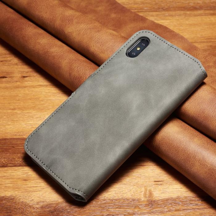 DG.MING - DG.MING Retro PU Leather Wallet Case iPhone XS Max Grey
