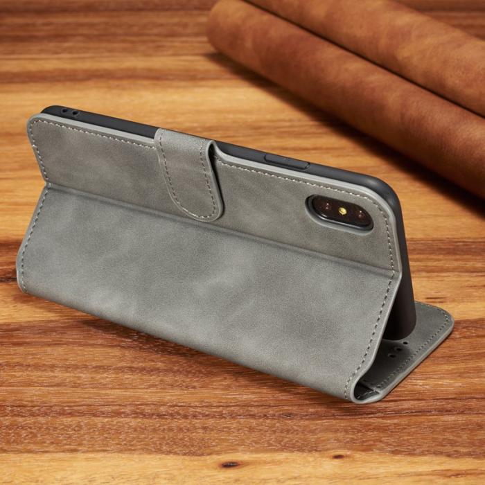 DG.MING - DG.MING Retro PU Leather Wallet Case iPhone XS Max Grey
