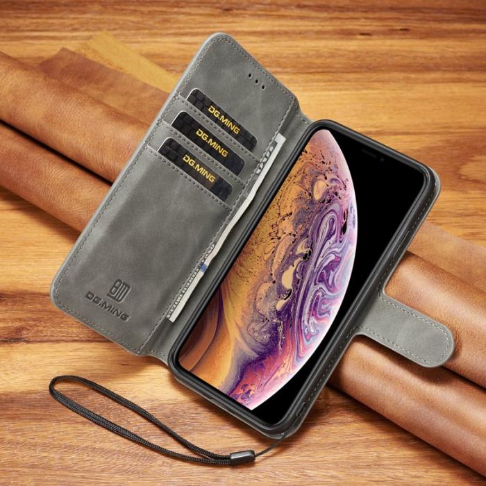 DG.MING - DG.MING Retro PU Leather Wallet Case iPhone XS Max Grey