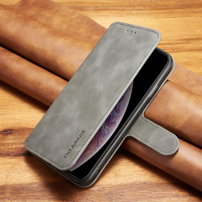 DG.MING - DG.MING Retro PU Leather Wallet Case iPhone XS Max Grey