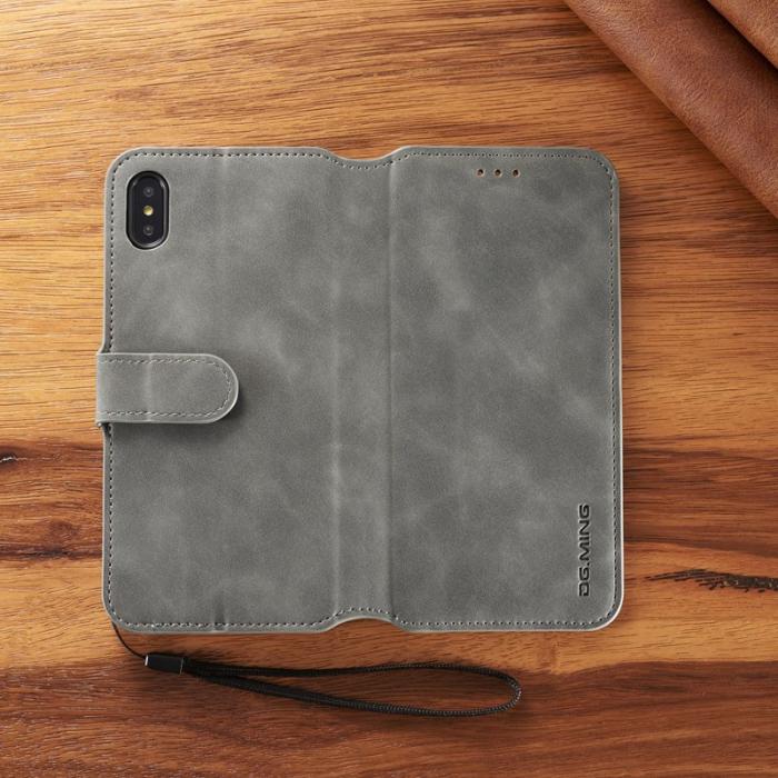 DG.MING - DG.MING Retro PU Leather Wallet Case iPhone XS Max Grey