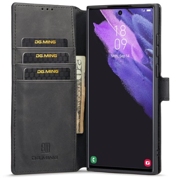 DG.MING - DG.MING Retro PU Leather Wallet Case Samsung Galaxy S22 Ultra - Black