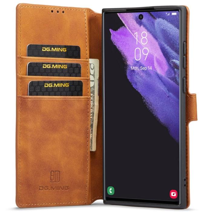 DG.MING - DG.MING Retro PU Leather Wallet Case Samsung Galaxy S22 Ultra Brown