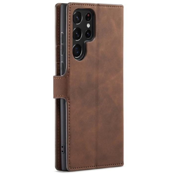 DG.MING - DG.MING Retro PU Leather Wallet Skal för Samsung Galaxy S22 Ultra - Coffee