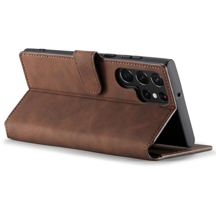 DG.MING - DG.MING Retro PU Leather Wallet Skal för Samsung Galaxy S22 Ultra - Coffee
