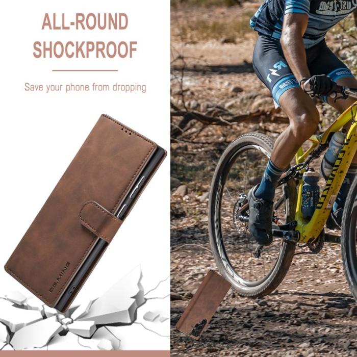 DG.MING - DG.MING Retro PU Leather Wallet Skal för Samsung Galaxy S22 Ultra - Coffee