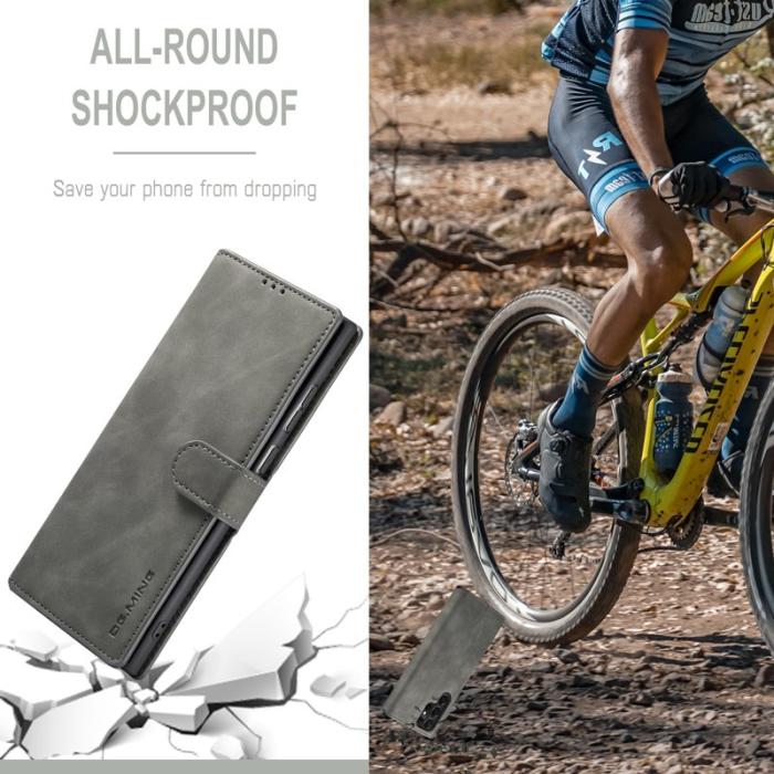 DG.MING - DG.MING Retro PU Leather Wallet Skal för Samsung Galaxy S22 Ultra - Grå