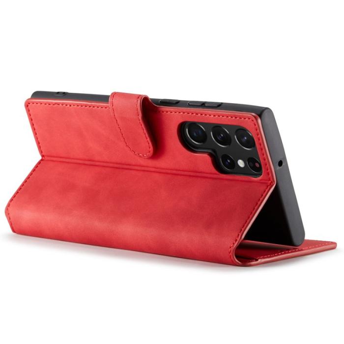 DG.MING - DG.MING Retro PU Leather Wallet Skal för Samsung Galaxy S22 Ultra - Röd