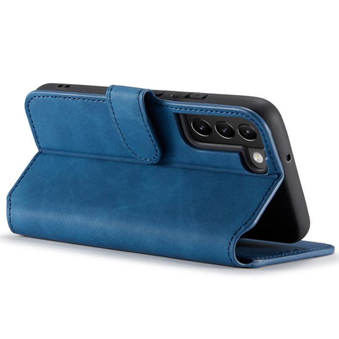 DG.MING - DG.MING Retro Style Konstläder Plånboksfodral för Samsung Galaxy S22 5G - Blå