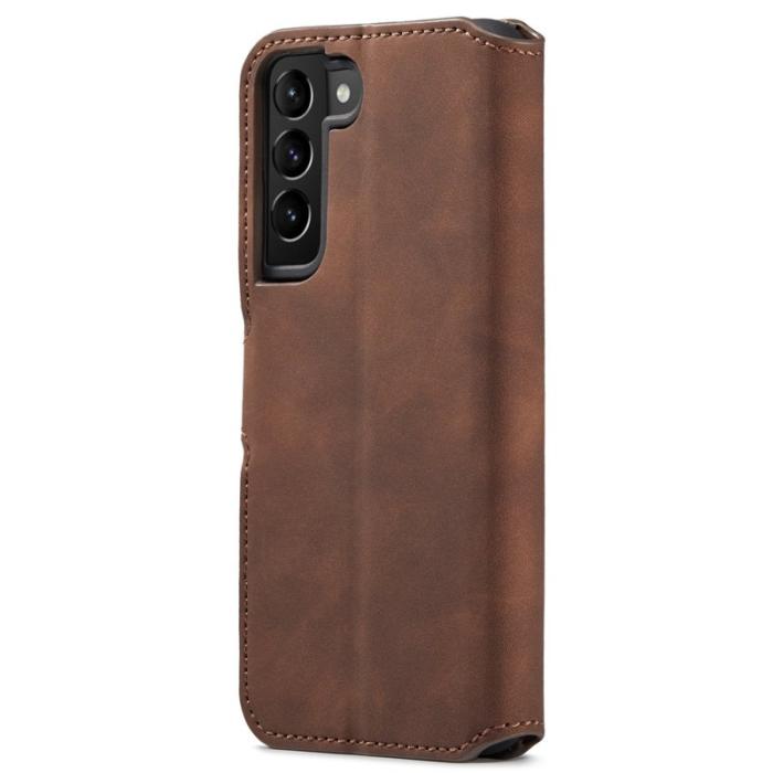 DG.MING - DG.MING Retro Style Konstläder Plånboksfodral för Samsung Galaxy S22 5G - Brun