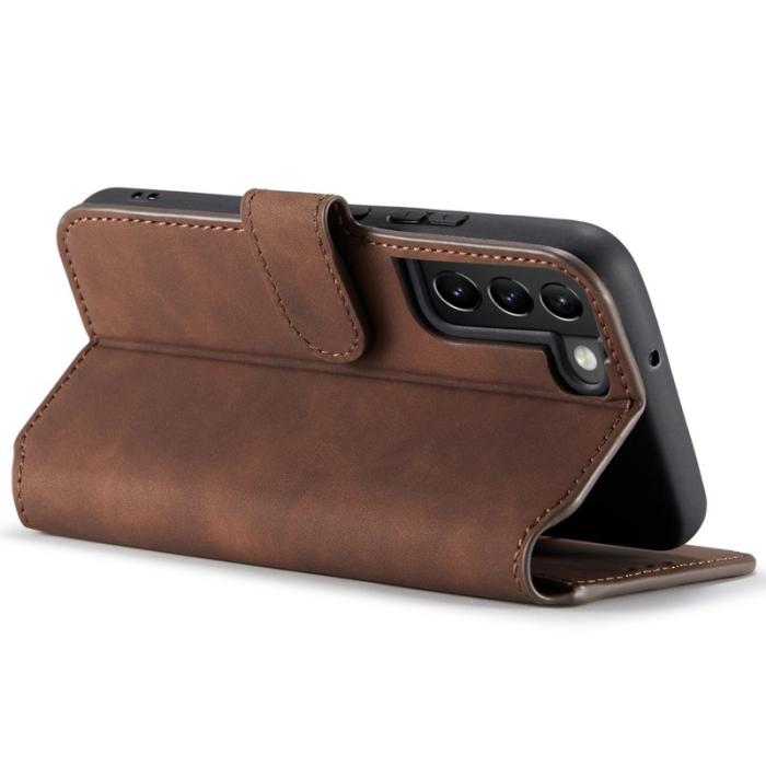 DG.MING - DG.MING Retro Style Konstläder Plånboksfodral för Samsung Galaxy S22 5G - Brun