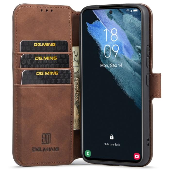 DG.MING - DG.MING Retro Style Konstläder Plånboksfodral för Samsung Galaxy S22 5G - Brun