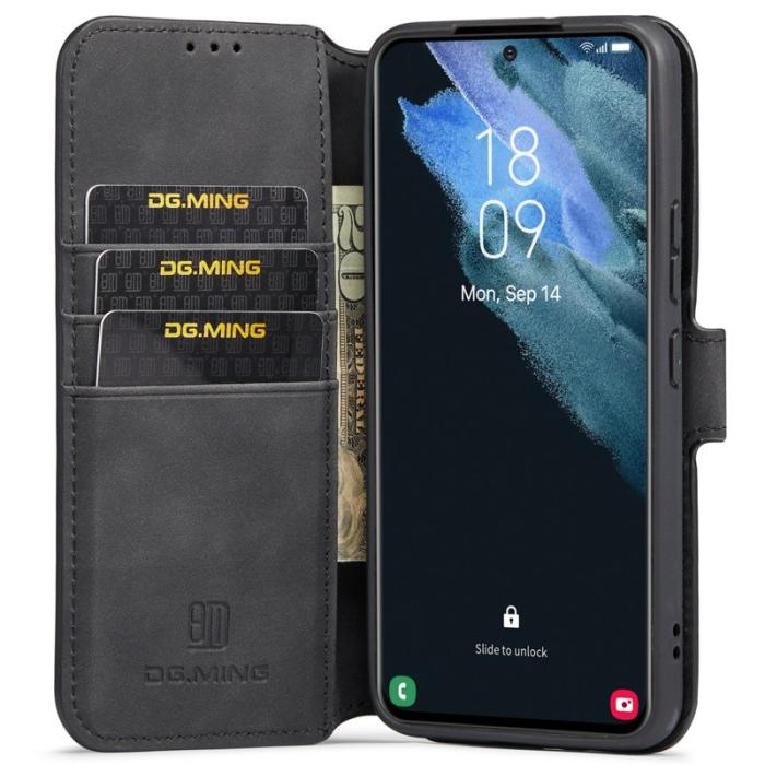 DG.MING - DG.MING Retro Style Konstläder Plånboksfodral för Samsung Galaxy S22 5G - Svart