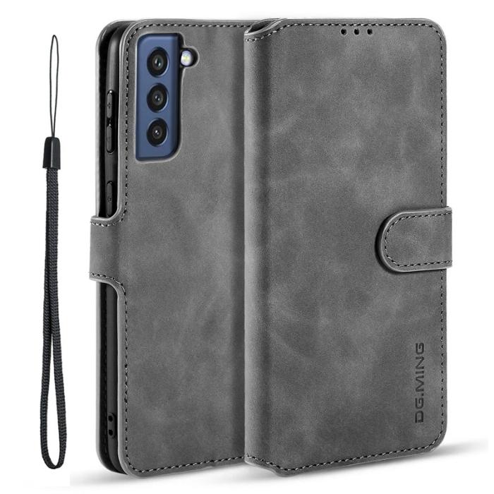 DG.MING - DG.MING Retro Style Läderplånbok Fodral Samsung Galaxy S21 FE Grå