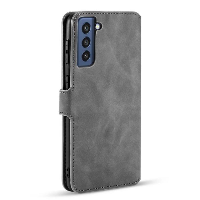 DG.MING - DG.MING Retro Style Läderplånbok Fodral Samsung Galaxy S21 FE Grå