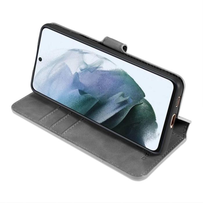 DG.MING - DG.MING Retro Style Läderplånbok Fodral Samsung Galaxy S21 FE Grå