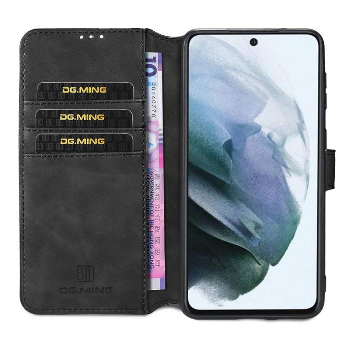 DG.MING - DG.MING Retro Style Läderplånbok Fodral Samsung Galaxy S21 FE - Svart