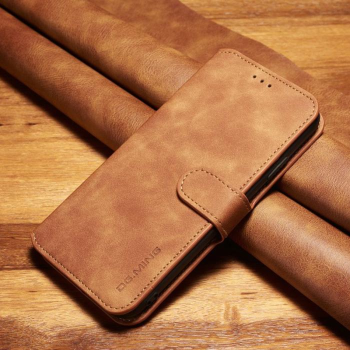 DG.MING - DG.MING Retro Style Stand Wallet Fodral iPhone XS Max - Brun