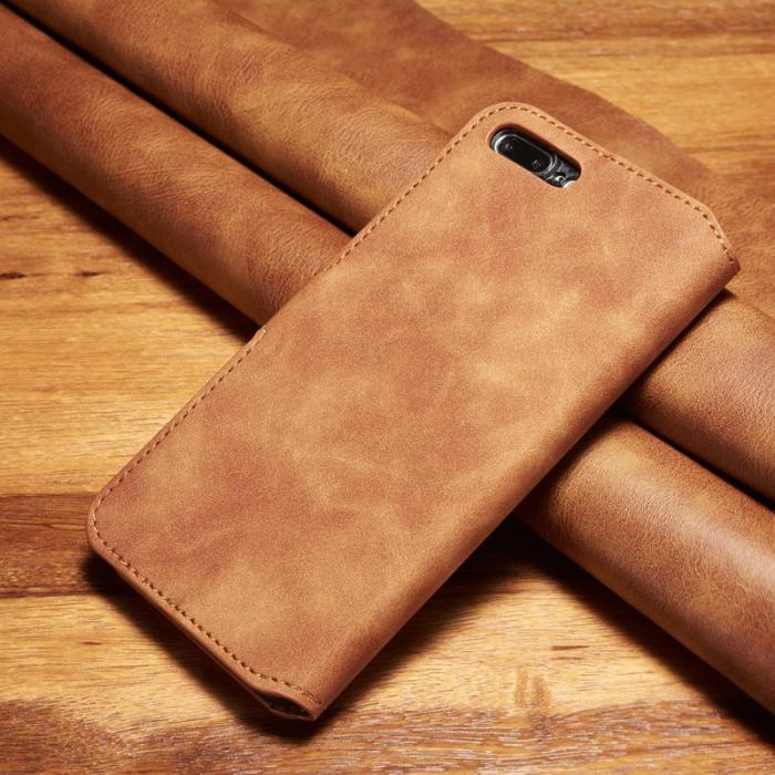 DG.MING - DG.MING Retro Wallet Fodral i Läder för iPhone 8 Plus - Brun