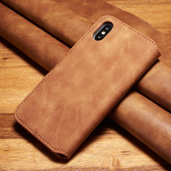 DG.MING - DG.MING Retro Wallet Fodral i Läder för iPhone XS - Brun