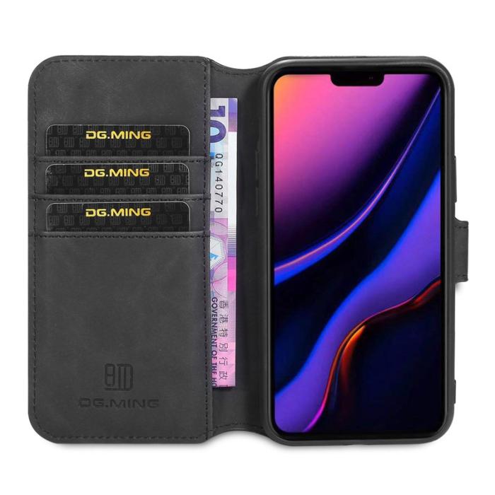 DG.MING - DG.MING Retro Wallet Läder Fodral för iPhone 11 Pro Max - Svart