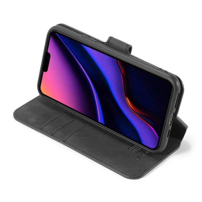 DG.MING - DG.MING Retro Wallet Läder Fodral för iPhone 11 Pro Max - Svart