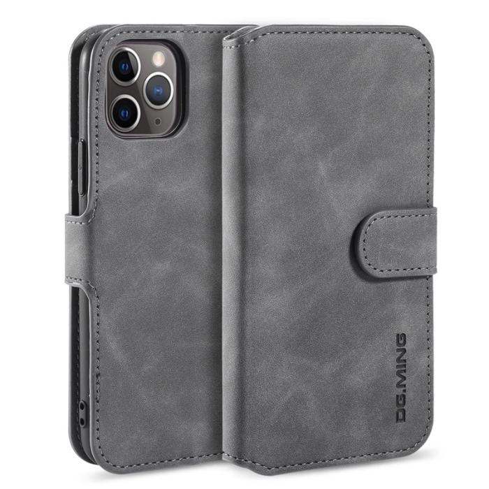 DG.MING - DG.MING Retro Wallet Läder Fodral iPhone 11 Pro Max Grå
