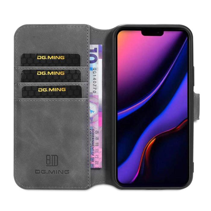 DG.MING - DG.MING Retro Wallet Läder Fodral iPhone 11 Pro Max Grå