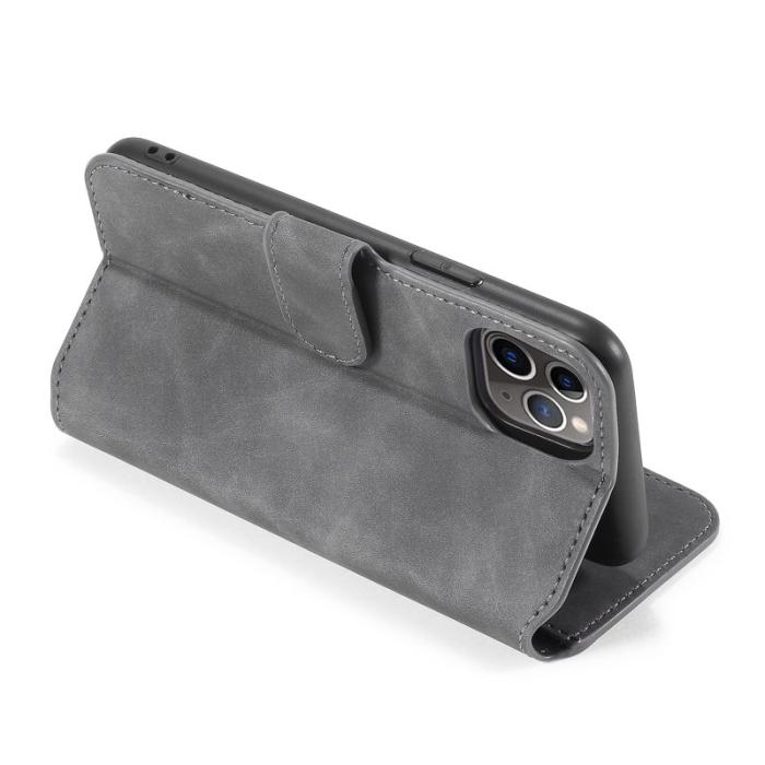 DG.MING - DG.MING Retro Wallet Läder Fodral iPhone 11 Pro Max Grå