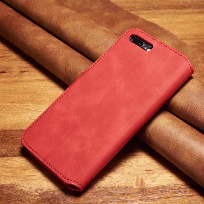 DG.MING - DG.MING Retro Wallet Läder Ställ Magnetfodral iPhone 8 Plus Röd