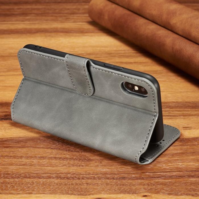 DG.MING - DG.MING Retro Wallet Läder Ställfodral för iPhone XS - Grå