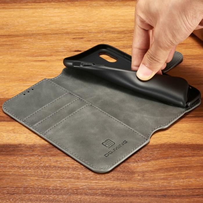 DG.MING - DG.MING Retro Wallet Läder Ställfodral för iPhone XS - Grå
