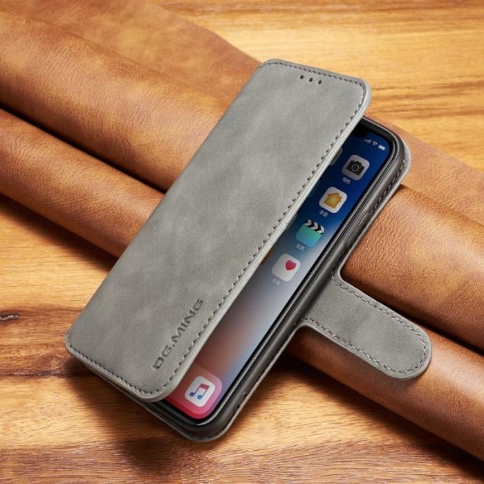 DG.MING - DG.MING Retro Wallet Läder Ställfodral för iPhone XS - Grå