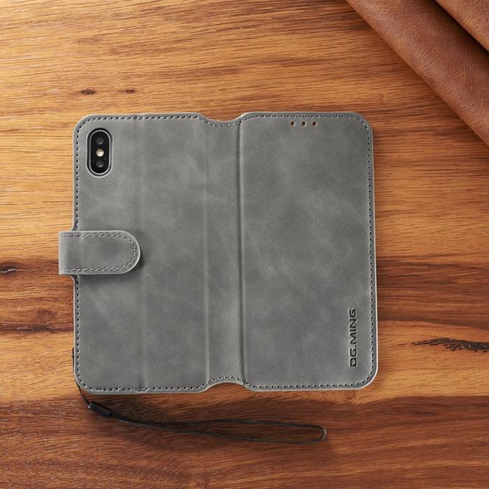 DG.MING - DG.MING Retro Wallet Läder Ställfodral för iPhone XS - Grå