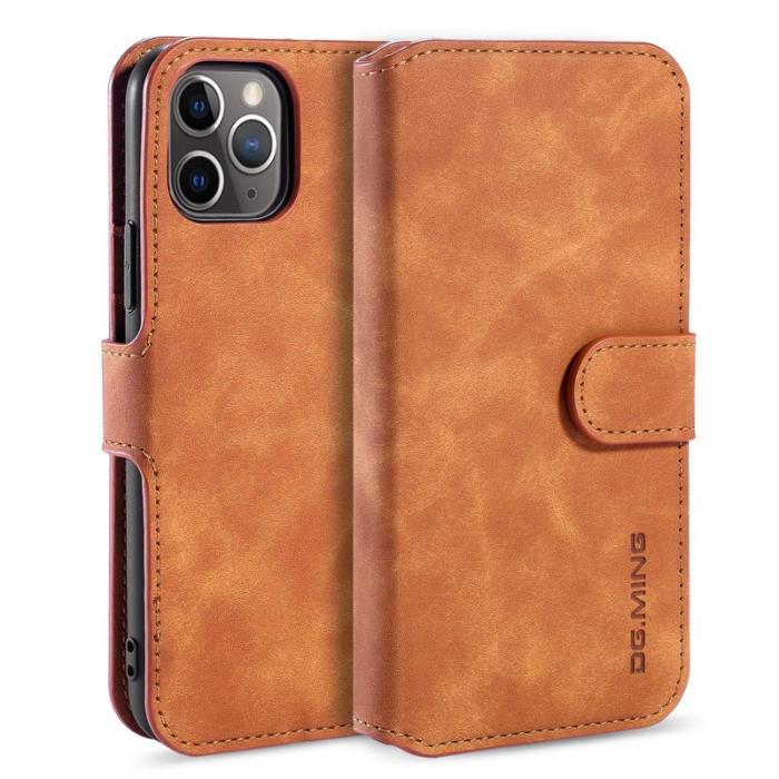 DG.MING - DG.MING Retro Wallet Läder Ställfodral iPhone 11 Pro Max Brun