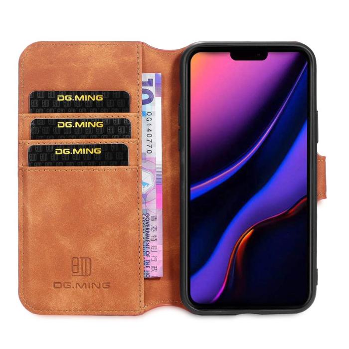 DG.MING - DG.MING Retro Wallet Läder Ställfodral iPhone 11 Pro Max Brun