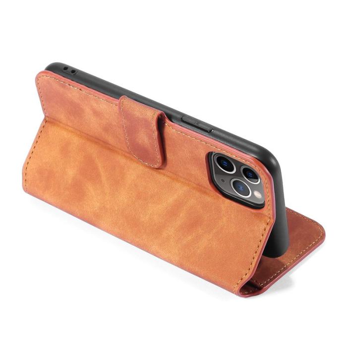 DG.MING - DG.MING Retro Wallet Läder Ställfodral iPhone 11 Pro Max Brun