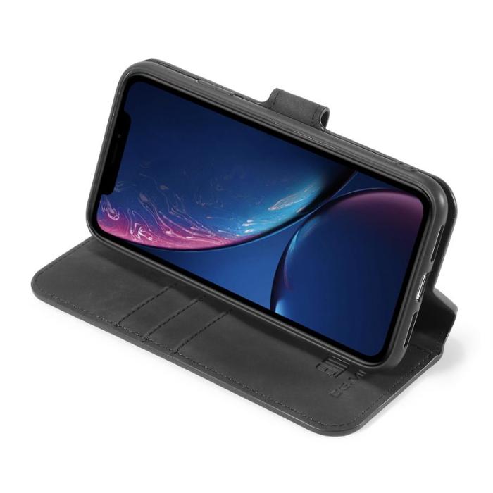 DG.MING - DG.MING Retro Wallet Läder Ställfodral iPhone 11 - Svart