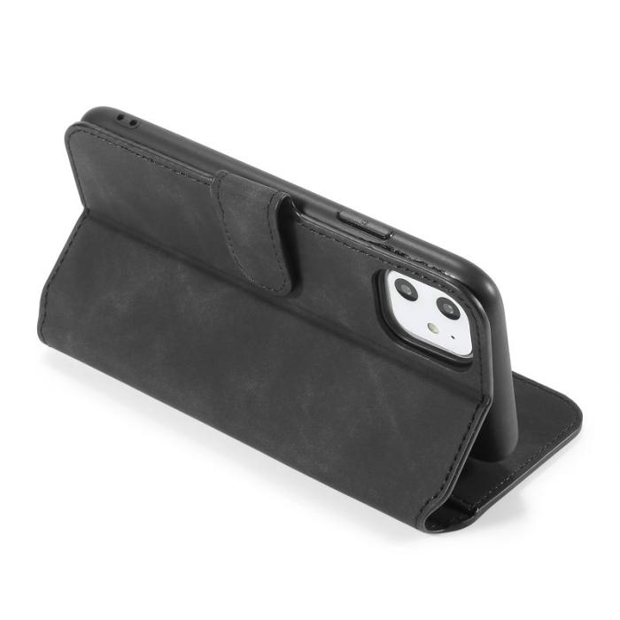 DG.MING - DG.MING Retro Wallet Läder Ställfodral iPhone 11 - Svart
